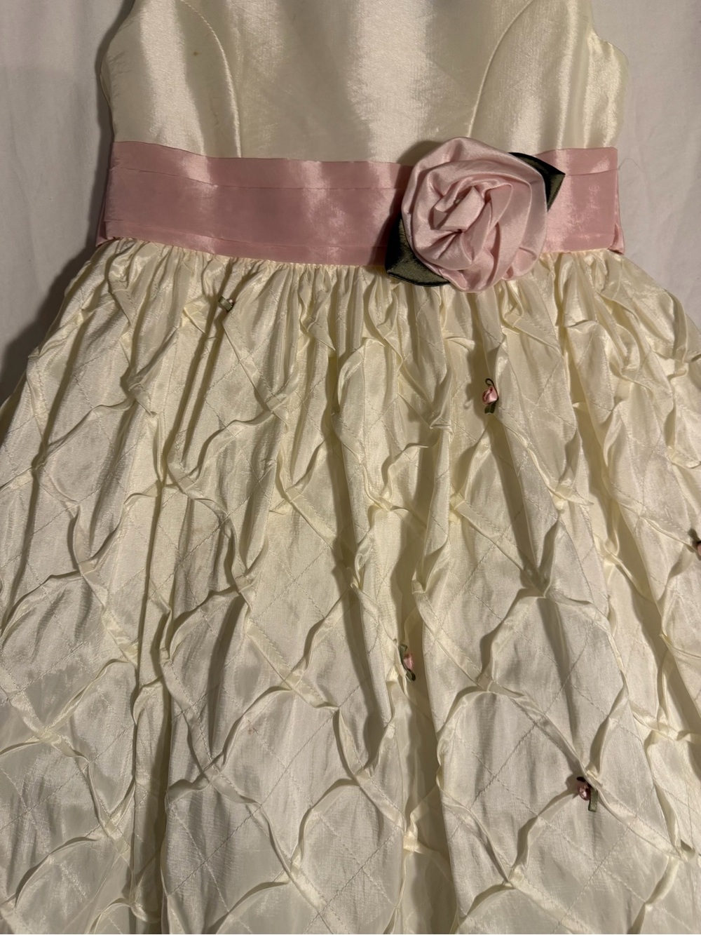 #352 Jayne Copeland Ivory Party Dress with Pink Sash and Rosette - Picture 2 of 7